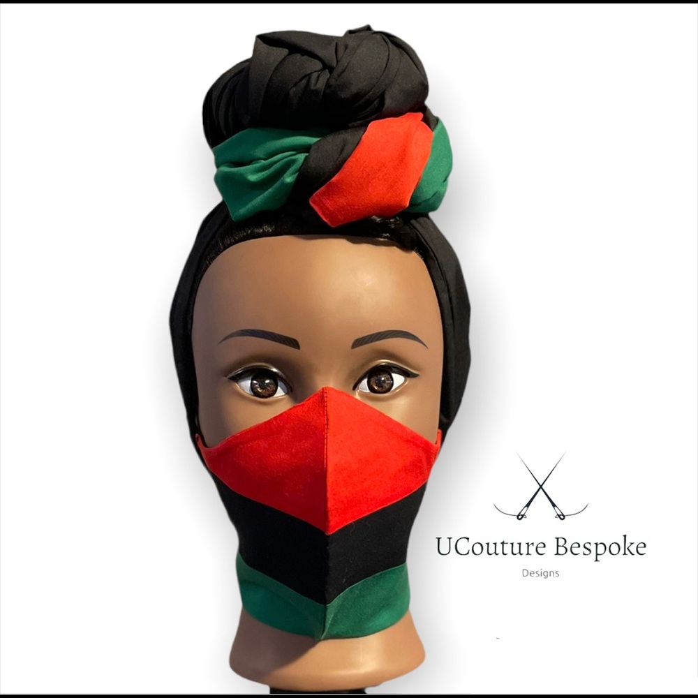 Custom handmade 100% cotton Full headwrap and mask set